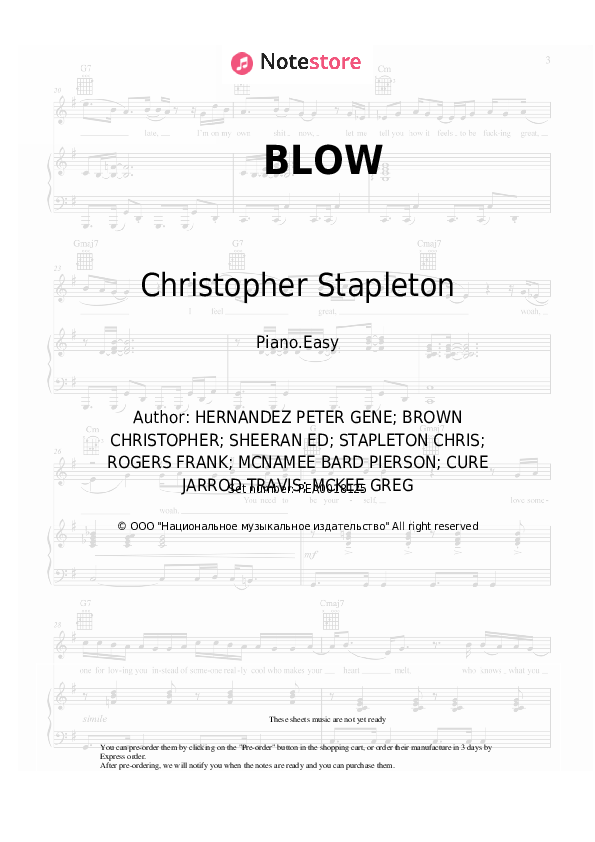 BLOW - Ed Sheeran, Bruno Mars, Christopher Stapleton Piano Sheet Music Easy - Piano.Easy