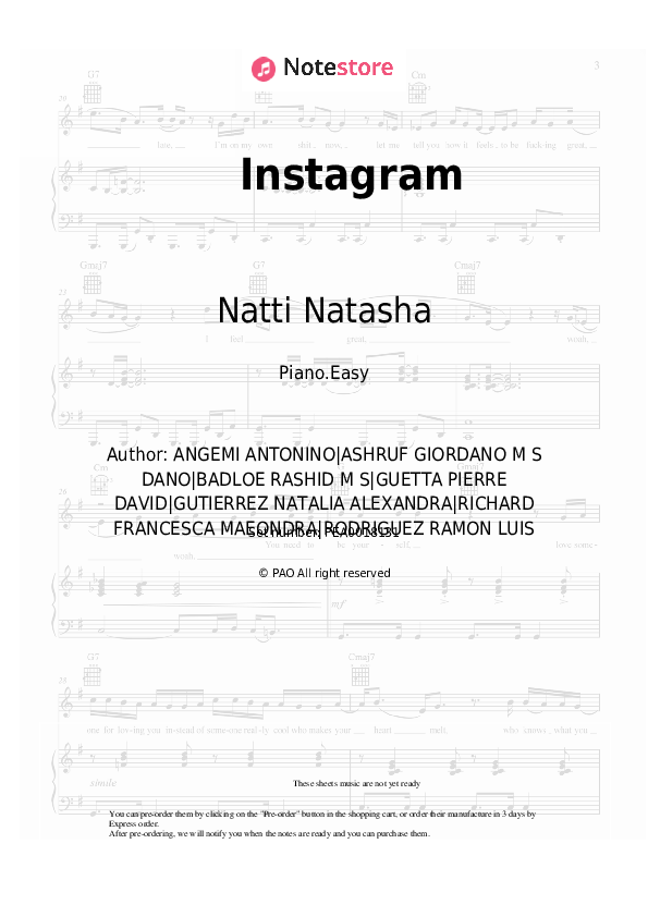 Instagram - Dimitri Vegas & Like Mike, David Guetta, Daddy Yankee, Afro Bros, Natti Natasha Piano Sheet Music Easy - Piano.Easy