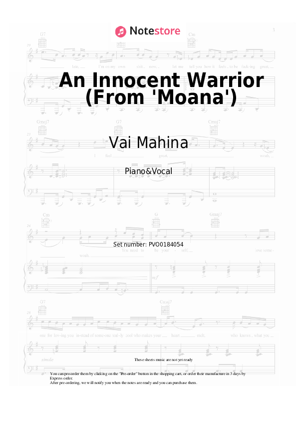 An Innocent Warrior (From 'Moana') - Vai Mahina, Sulata Foai-Amiatu, Matthew Ineleo Piano Sheet Music with the Voice part - Piano&Vocal