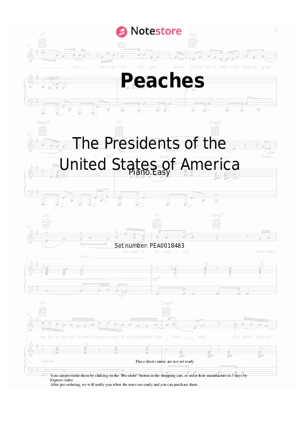 Easy sheet music The Presidents of the United States of America - Peaches - Piano.Easy