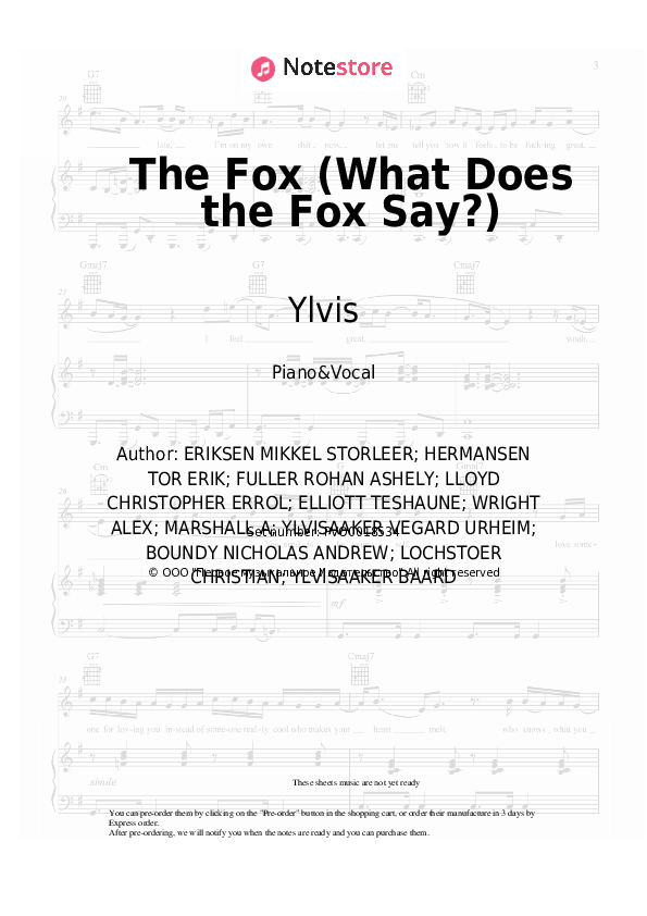 The Fox (What Does the Fox Say?) - Ylvis Piano Sheet Music with the Voice part - Piano&Vocal