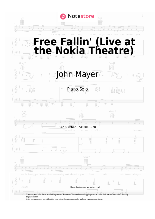 Sheet music John Mayer - Free Fallin' (Live at the Nokia Theatre) - Piano.Solo
