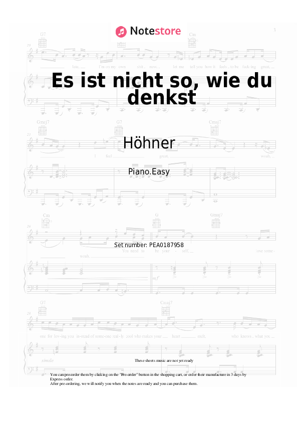 Es ist nicht so, wie du denkst - Höhner Piano Sheet Music Easy - Piano.Easy