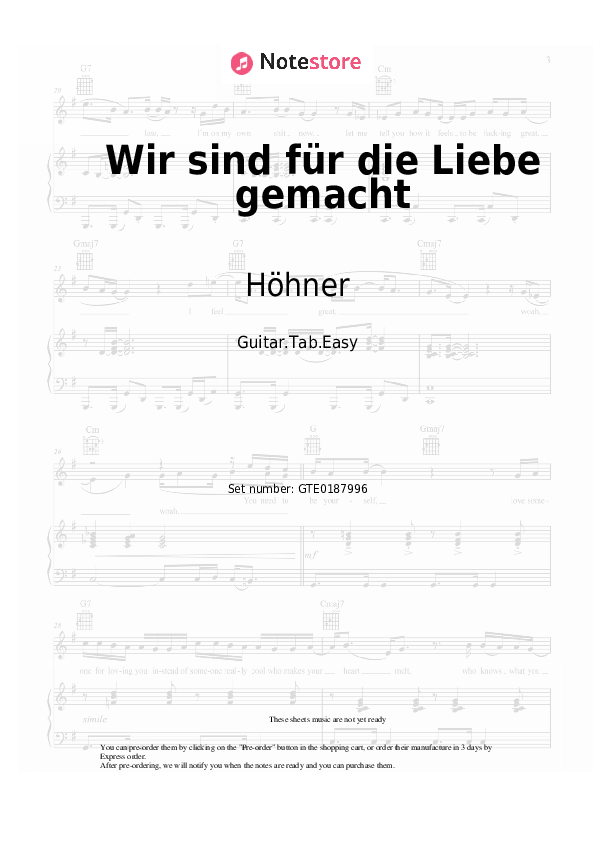 Wir sind für die Liebe gemacht - Höhner Tabs Easy - Guitar.Tab.Easy