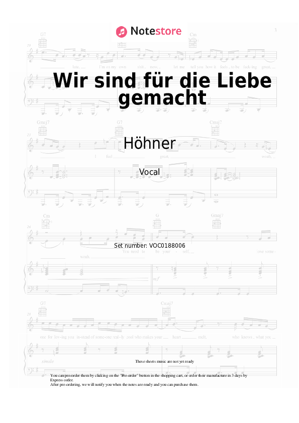 Wir sind für die Liebe gemacht - Höhner Vocal Sheet Music - Vocal