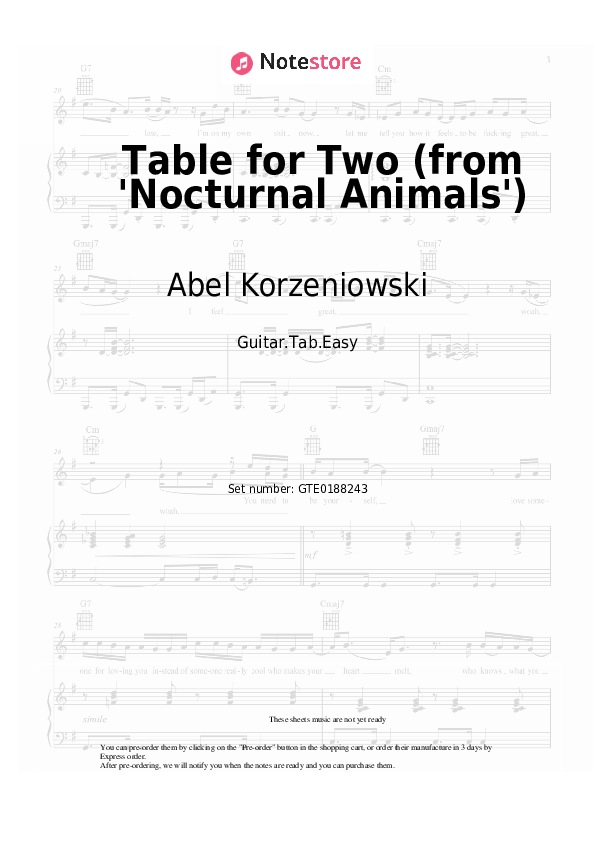 Table for Two (from 'Nocturnal Animals') - Abel Korzeniowski Tabs Easy - Guitar.Tab.Easy