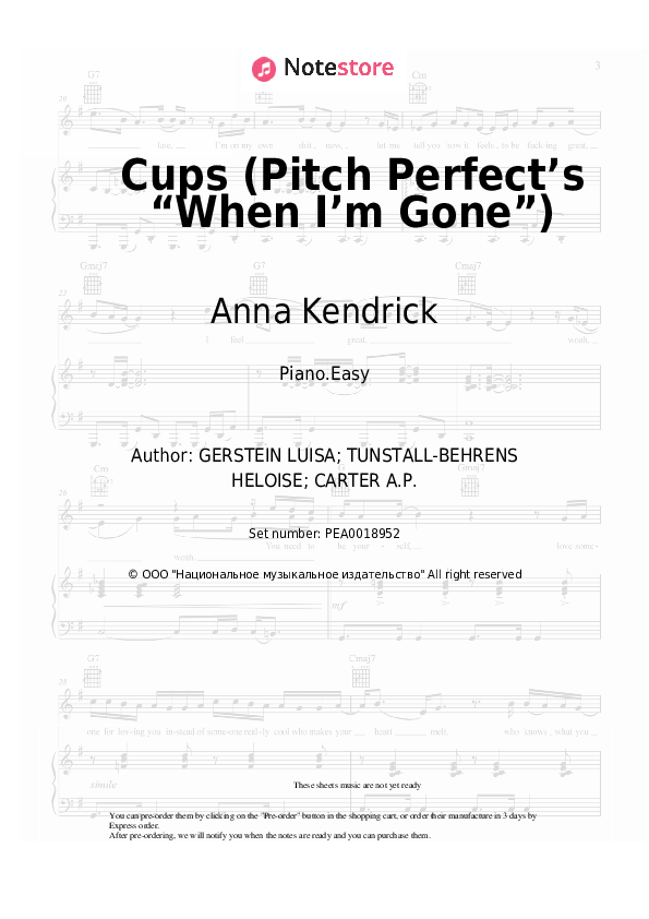 Easy sheet music Anna Kendrick - Cups (Pitch Perfect’s “When I’m Gone”) - Piano.Easy