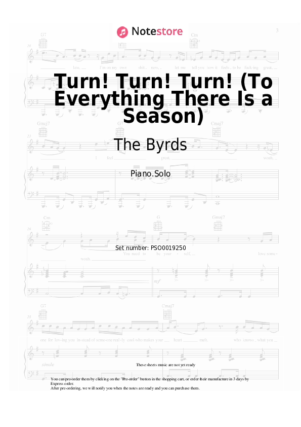 Sheet music The Byrds - Turn! Turn! Turn! (To Everything There Is a Season) - Piano.Solo