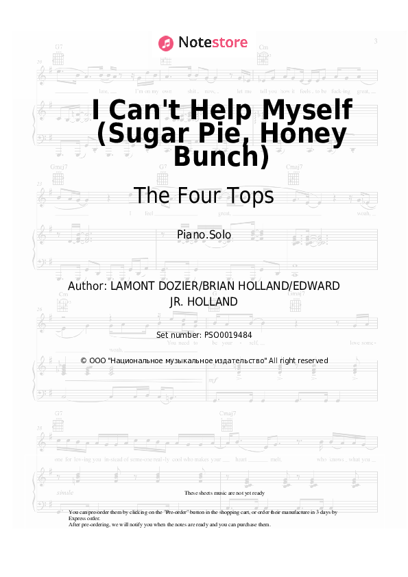 Sheet music The Four Tops - I Can't Help Myself (Sugar Pie, Honey Bunch) - Piano.Solo