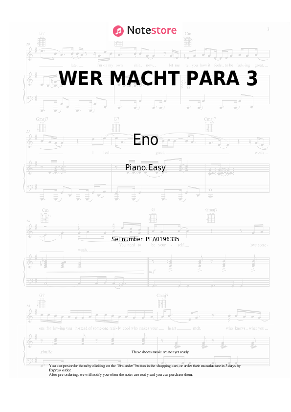 WER MACHT PARA 3 - Eno, DARDAN, Daniel Slump Piano Sheet Music Easy - Piano.Easy