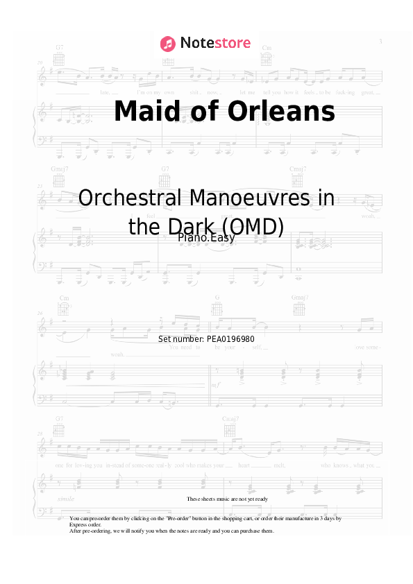 Maid of Orleans - Orchestral Manoeuvres in the Dark (OMD) Piano Sheet Music Easy - Piano.Easy