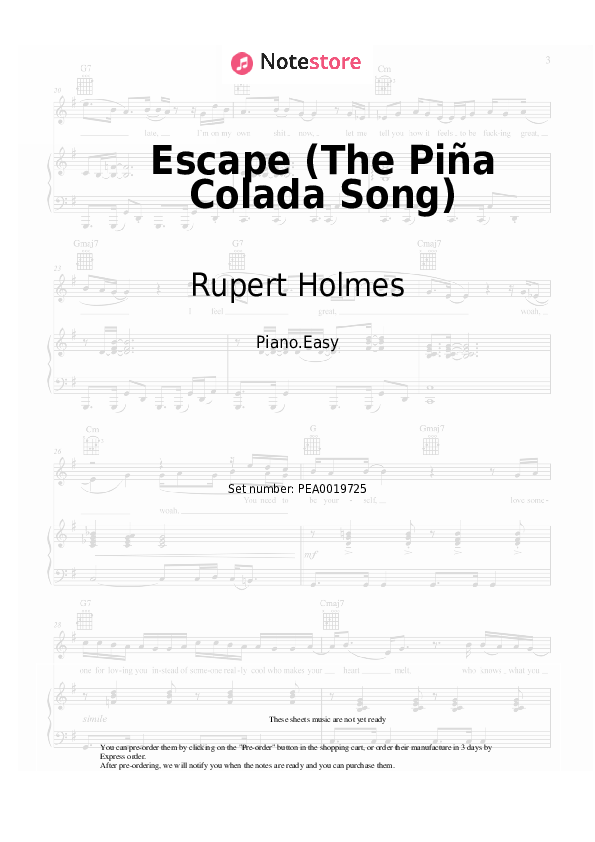 Easy sheet music Rupert Holmes - Escape (The Piña Colada Song) - Piano.Easy