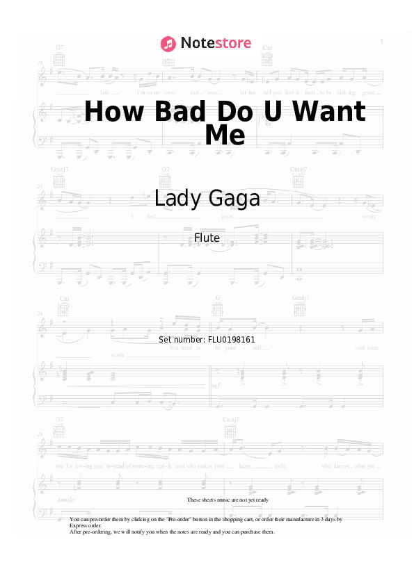 How Bad Do U Want Me - Lady Gaga Flute Sheet Music - Flute