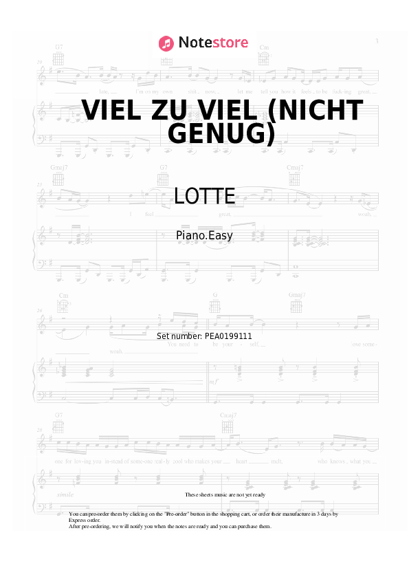 VIEL ZU VIEL (NICHT GENUG) - LOTTE Piano Sheet Music Easy - Piano.Easy