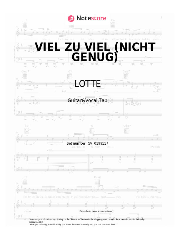 VIEL ZU VIEL (NICHT GENUG) - LOTTE Chords and Voice - Guitar&Vocal.Tab