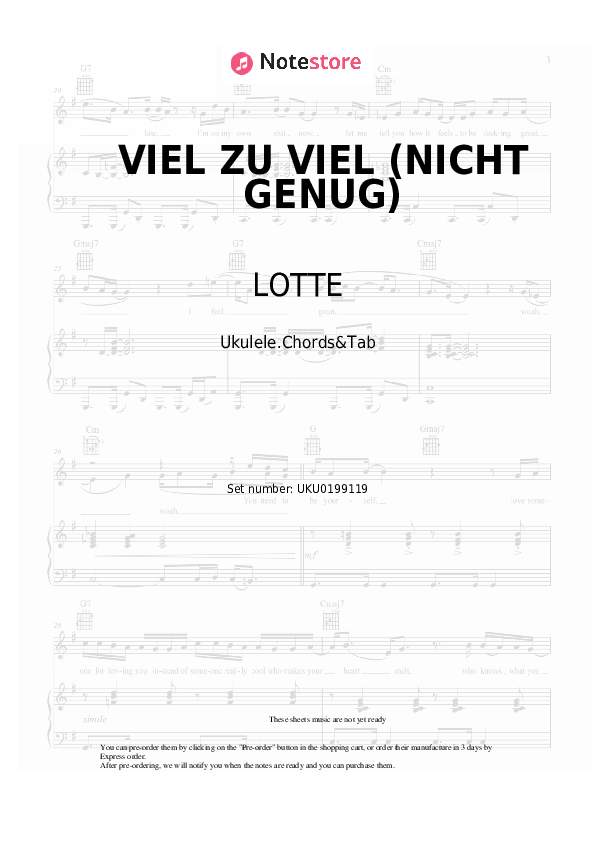 VIEL ZU VIEL (NICHT GENUG) - LOTTE Ukulele Sheet Music - Ukulele.Chords&Tab