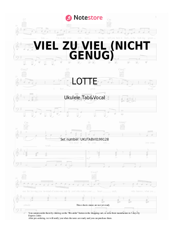 VIEL ZU VIEL (NICHT GENUG) - LOTTE Sheet Music - Ukulele.Tab&Vocal