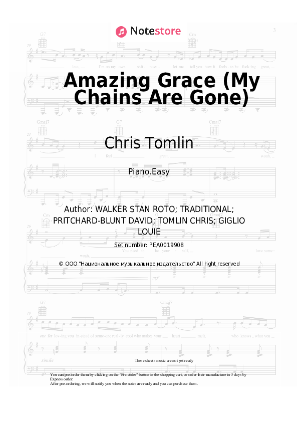 Easy sheet music Chris Tomlin - Amazing Grace (My Chains Are Gone) - Piano.Easy