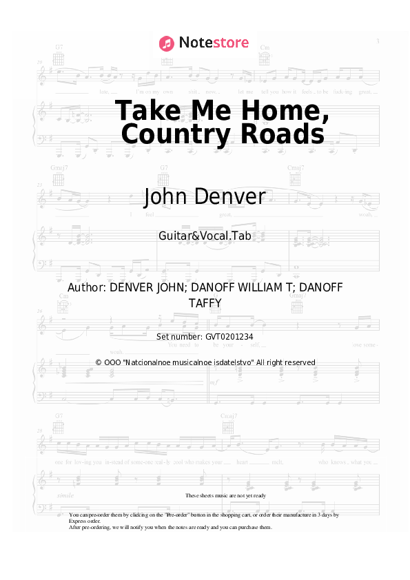 Take Me Home, Country Roads - John Denver Chords and Voice - Guitar&Vocal.Tab
