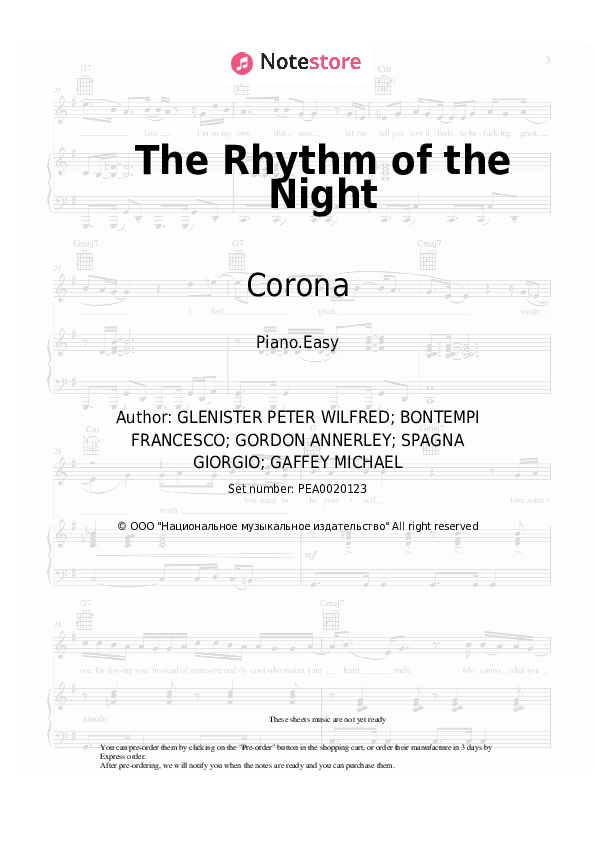 Easy sheet music Corona - The Rhythm of the Night - Piano.Easy