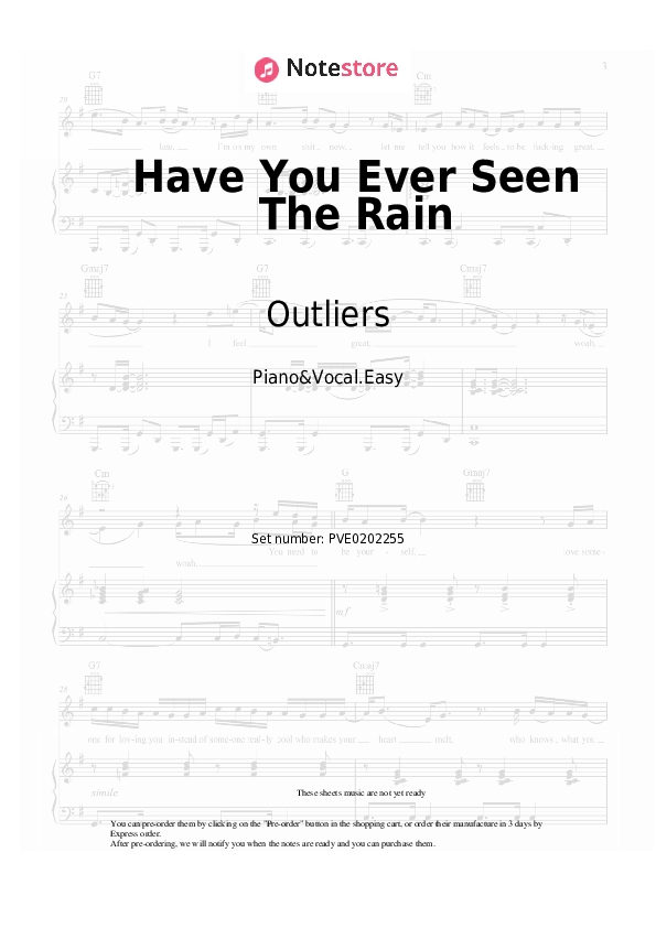 Have You Ever Seen The Rain - Outliers, John Fogerty, Creedence Clearwater Revival Piano Sheet Music Easy and Vocal - Piano&Vocal.Easy