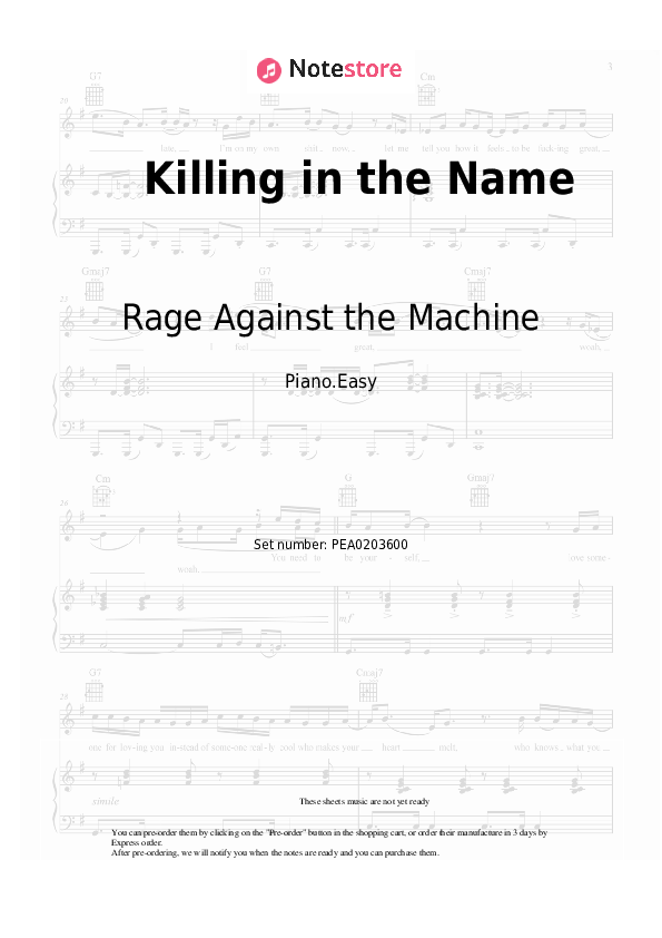 Killing in the Name - Rage Against the Machine Piano Sheet Music Easy - Piano.Easy