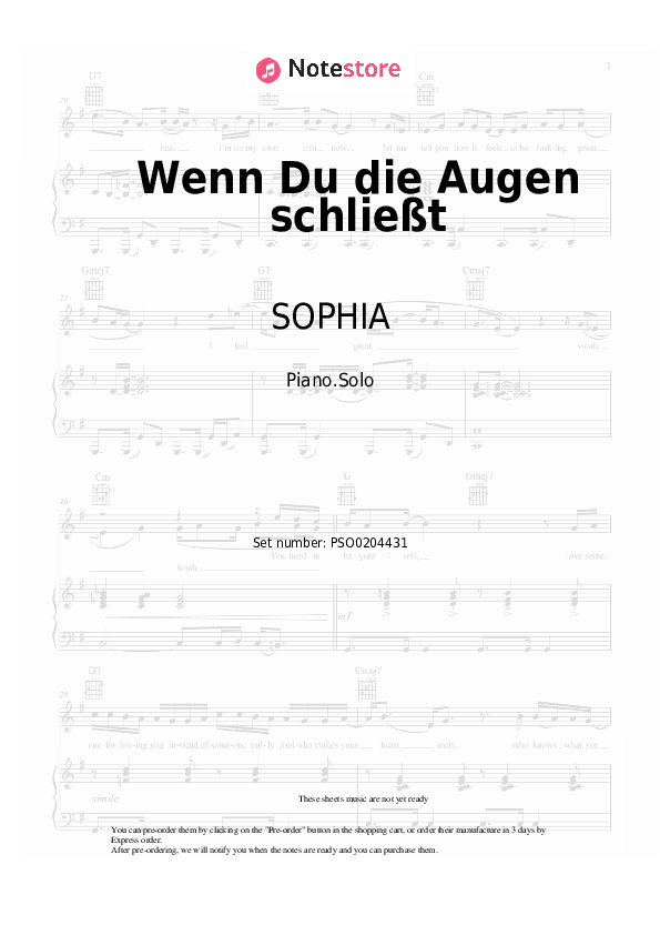 Wenn Du die Augen schließt - SOPHIA Piano Sheet Music - Piano.Solo