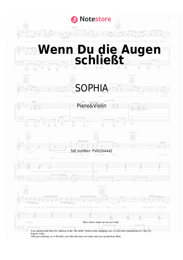 Wenn Du die Augen schließt - SOPHIA Piano Sheet Music and Violin - Piano&Violin