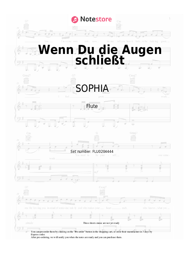 Wenn Du die Augen schließt - SOPHIA Flute Sheet Music - Flute