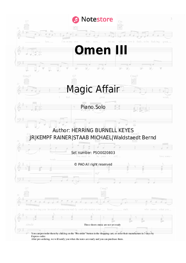 Magic Affair - Omen III piano sheet music
