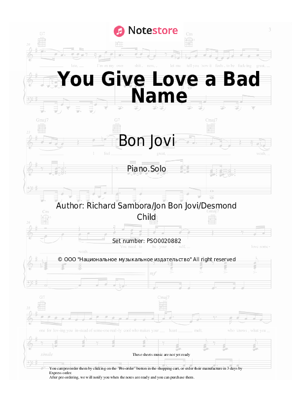 Sheet music Bon Jovi - You Give Love a Bad Name - Piano.Solo
