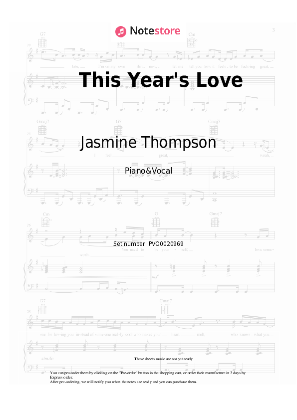Sheet music with the voice part Jasmine Thompson - This Year's Love - Piano&Vocal