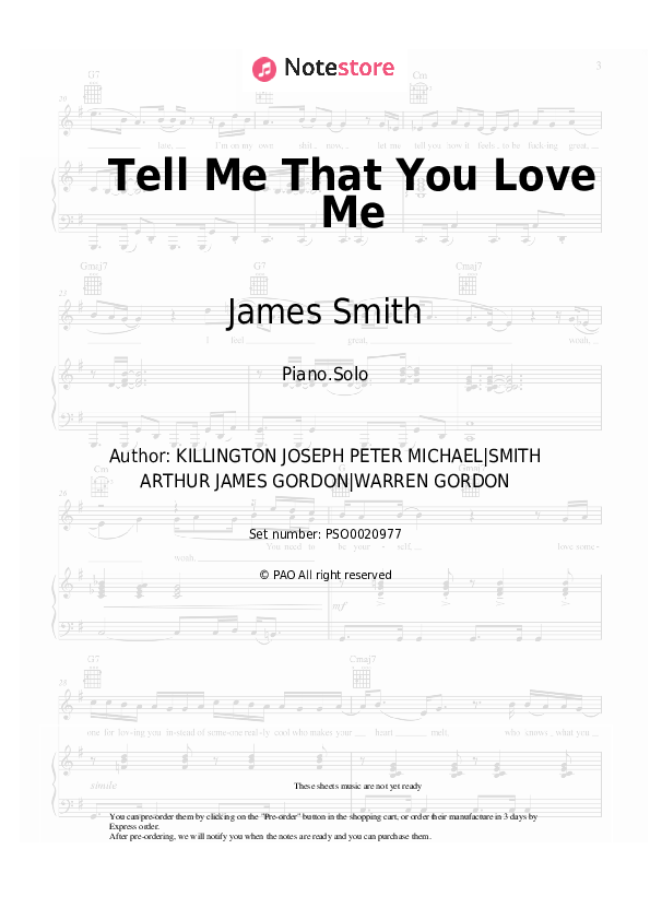 Sheet music James Smith - Tell Me That You Love Me - Piano.Solo