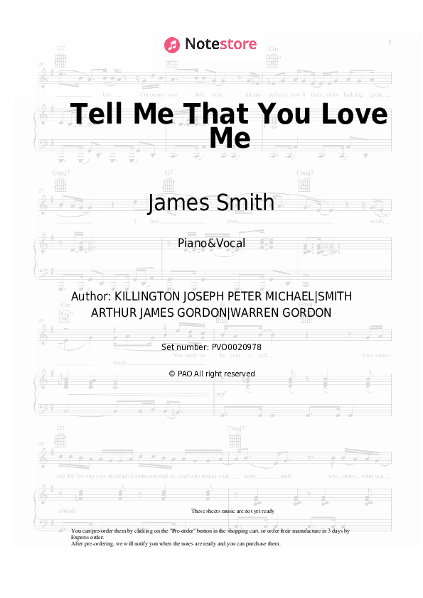 Sheet music with the voice part James Smith - Tell Me That You Love Me - Piano&Vocal