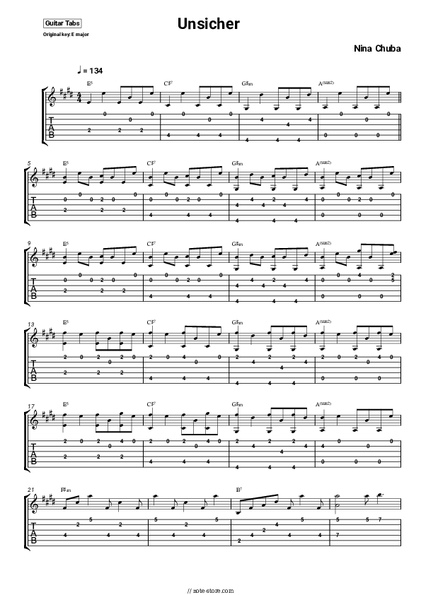 Unsicher - Nina Chuba Tabs - Guitar.Tabs