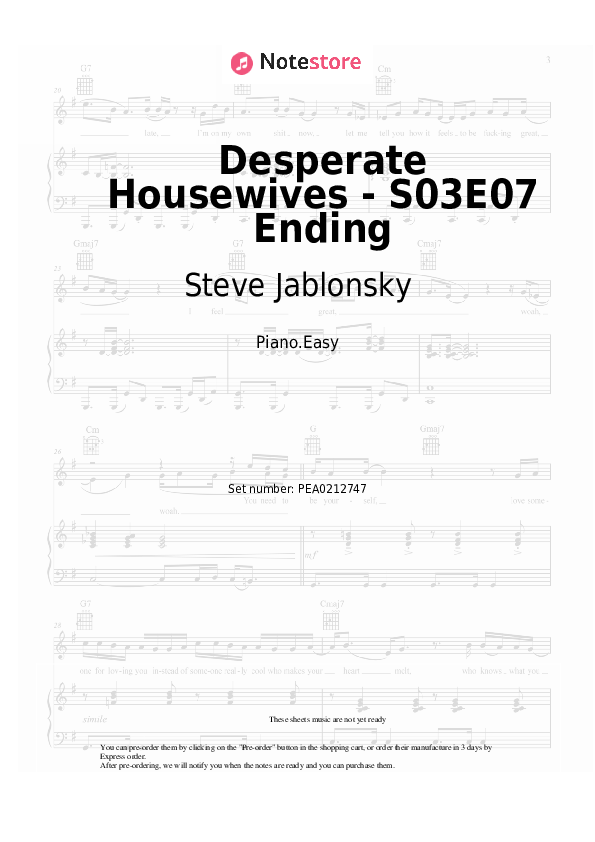 Desperate Housewives - S03E07 Ending - Steve Jablonsky Piano Sheet Music Easy - Piano.Easy