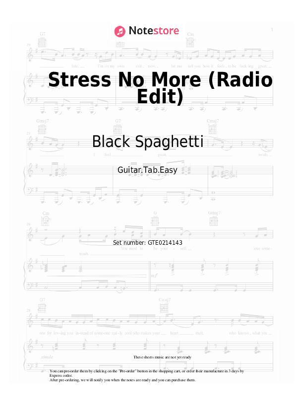 Stress No More (Radio Edit) - Black Spaghetti Tabs Easy - Guitar.Tab.Easy