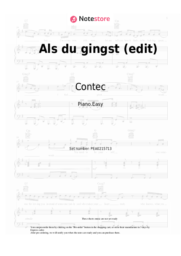 Als du gingst (edit) - Contec, Lina Maly Piano Sheet Music Easy - Piano.Easy