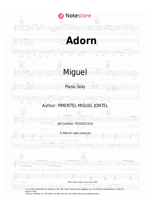 Adorn - Miguel Piano Sheet Music - Piano.Solo