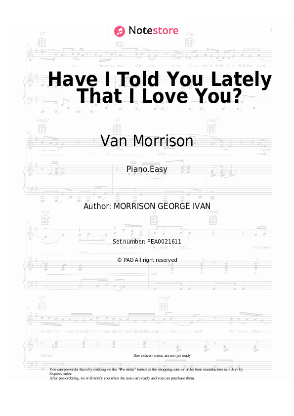 Easy sheet music Van Morrison - Have I Told You Lately That I Love You? - Piano.Easy