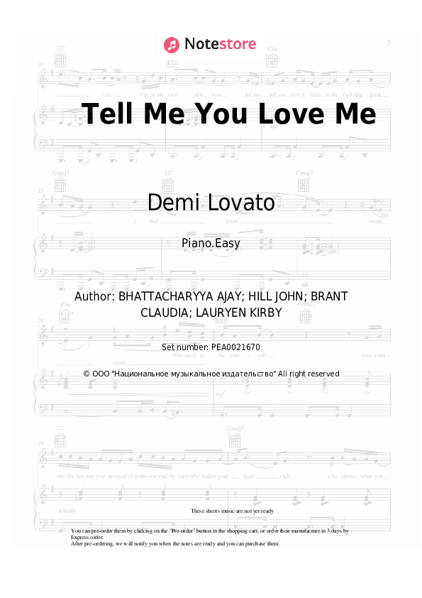 Tell Me You Love Me - Demi Lovato Piano Sheet Music Easy - Piano.Easy