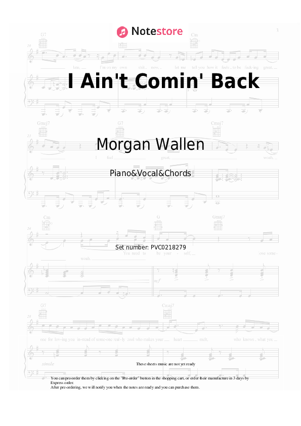 I Ain't Comin' Back - Morgan Wallen, Post Malone Piano Sheet Music with the Vocal and Chords - Piano&Vocal&Chords