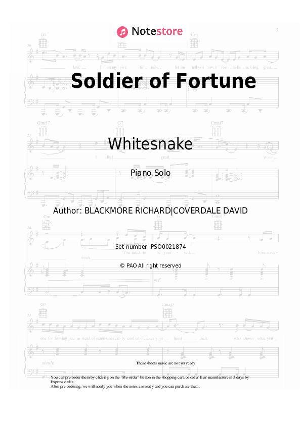 Whitesnake - Soldier of Fortune piano sheet music