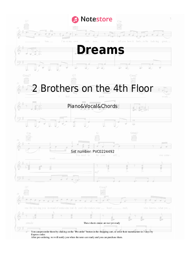 Dreams - 2 Brothers on the 4th Floor Piano Sheet Music with the Vocal and Chords - Piano&Vocal&Chords