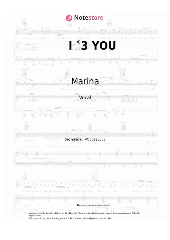 I ˂3 YOU - Marina Vocal Sheet Music - Vocal