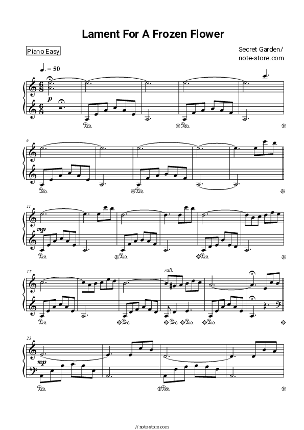 Easy sheet music Secret Garden - Lament For A Frozen Flower - Piano.Easy