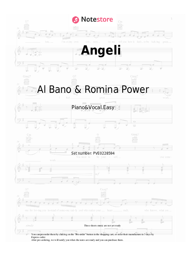 Angeli - Al Bano & Romina Power Piano Sheet Music Easy and Vocal - Piano&Vocal.Easy