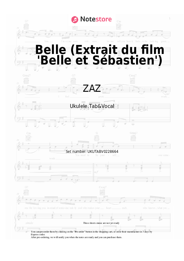 Belle (Extrait du film 'Belle et Sébastien') - ZAZ, Armand Amar Sheet Music - Ukulele.Tab&Vocal