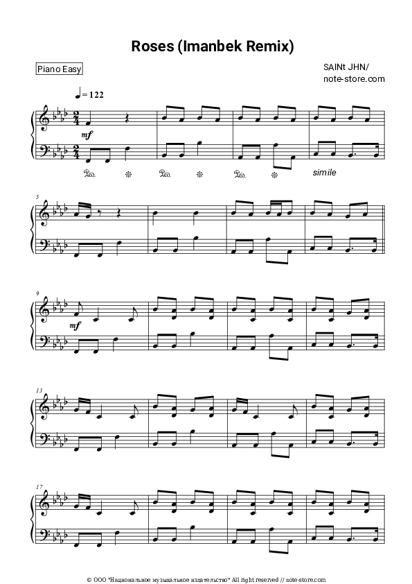 Easy sheet music SAINt JHN - Roses (Imanbek Remix) - Piano.Easy