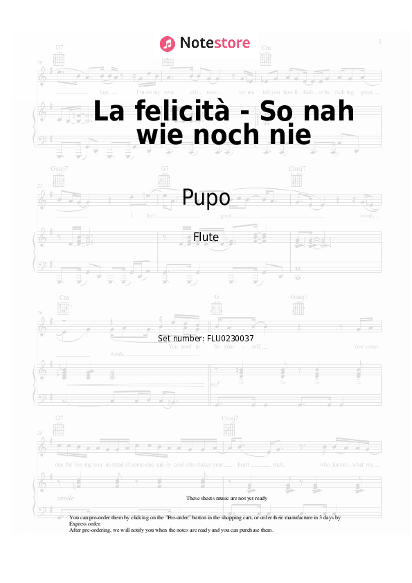 La felicità - So nah wie noch nie - Pupo, Nockis Flute Sheet Music - Flute
